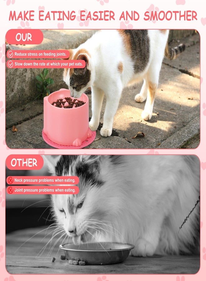 TranRantic 2 Pcs Raised Slow Feeder Cat Bowl, Plastic Elevated Cat Slow Feeder Bowl with Anti-Skid Mat, Raised Slow Cat Feeder for Dry and Wet Food (Green＆Pink) - Image 5